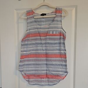 Atmosphere Coral & Light Blue Sheer Striped Tank Top